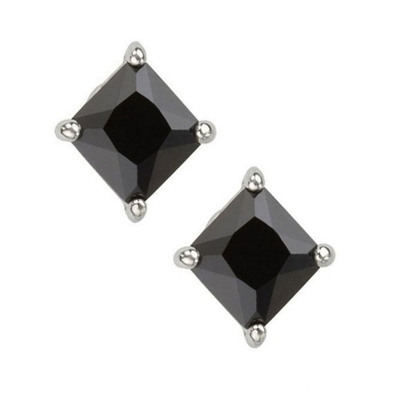iJewelry2 Black Princess Cut Square CZ Sterling Silver Basket Set Stud Earrings 8mm