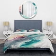 thumbnail image 3 of Designart "Turquoise Revelry - Shades of Blue Celebration III" Abstract Liquid Ink Bedding Covert Set - Modern Blue Abstract Bed Set With 2 Shams, 3 of 6