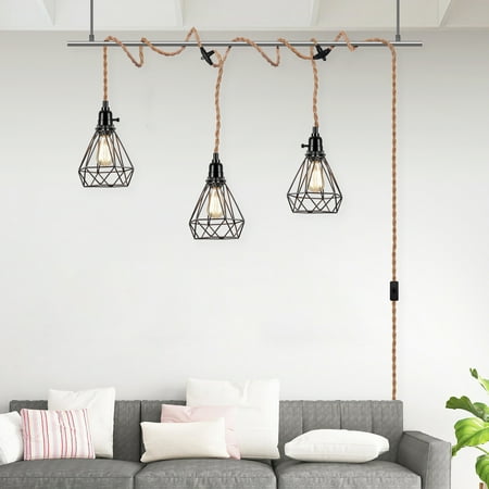 Triple Pendant Light Cord Kit 3 Vintage Plug In Hanging With Hemp Rope And Black Socket Canada Triple Pendant Light Cord Kit 3, Hanging Pendant Light Kit Plug In