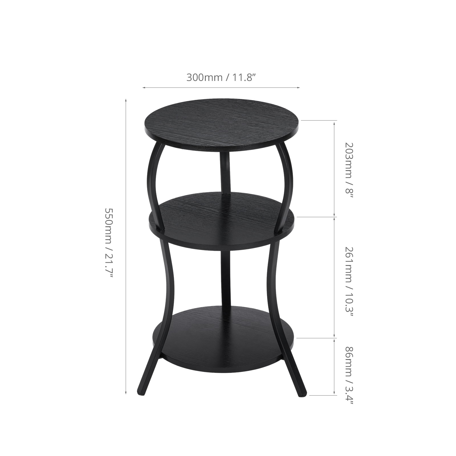ZEXVIDA Vintage Small Round Side Table, 3-Tier Circular End Table with Storage Shelf, Compact Tea Sofa Table, Round Corner Coffee Table Nightstand for Living Room Bedroom Small Spaces,Black