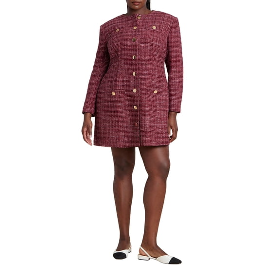 ELOQUII Women's Plus Size Tweed Long Sleeve Mini Dress