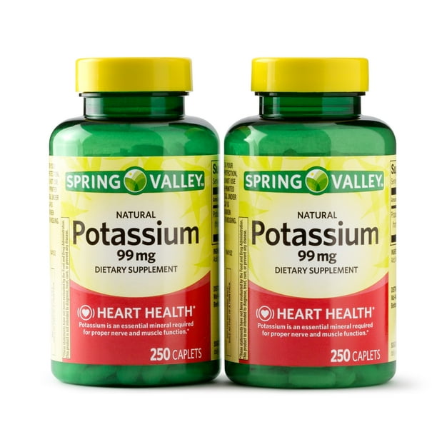 Spring Valley Potassium Caplets, 99 mg, 250 Ct, 2 Pk