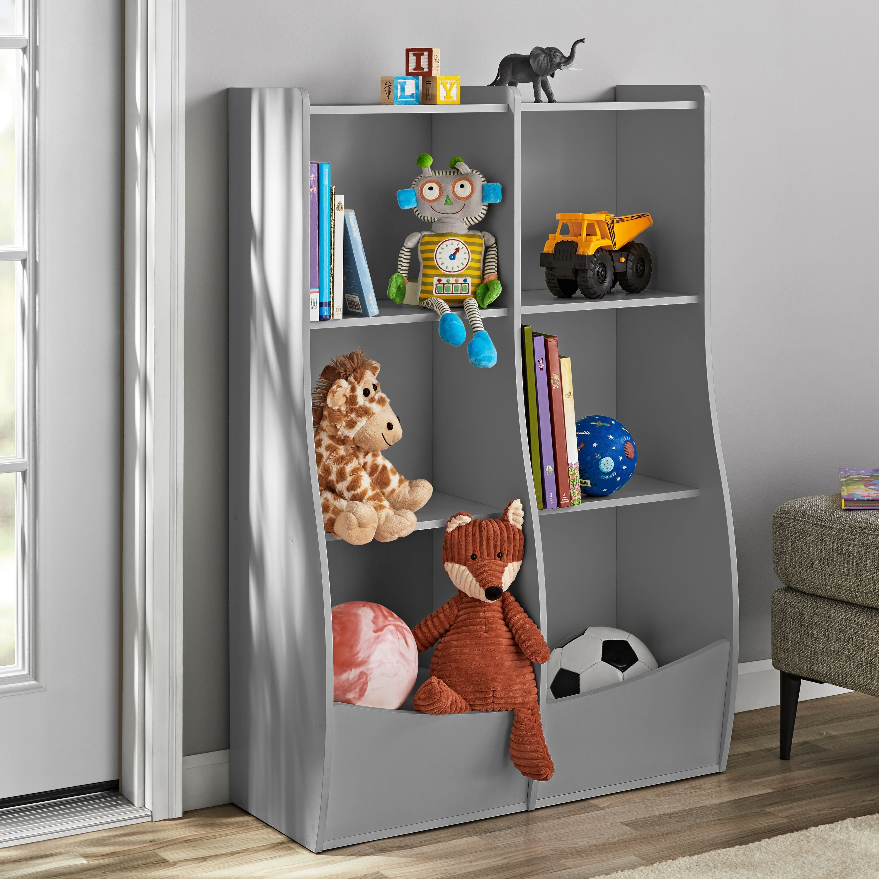 Wooden Bookcase Toys Storage Cubes Bins Book Shelves Bookshelf Office Home Dorm 
