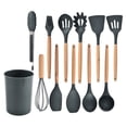 thumbnail image 1 of Billuyoard Juego de utensilios de cocina de 12 piezas, mangos de de silicona, cepillo de aceite, garra de espagueti, utensilios de cocina para el Cocina y Comedor Negro Gris Billuyoard HA028300-04, 1 of 6
