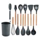 thumbnail image 2 of Cocina Cocina Herramientas Conjunto Silicona Madera Manejo Manejo Pincel de Aceite Spaghetti Garra Hornear Hogar Artículos de cocina Accesorios Gris Negro 12 Piezas sidaley HA028300-04, 2 of 7