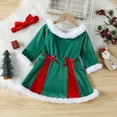 thumbnail image 2 of Diufon Robe de Noël pour Bébé Fille en Velours Manches Longues Col en Peluche Chaud Robe de Fête avec Bandeaux, 2 of 7
