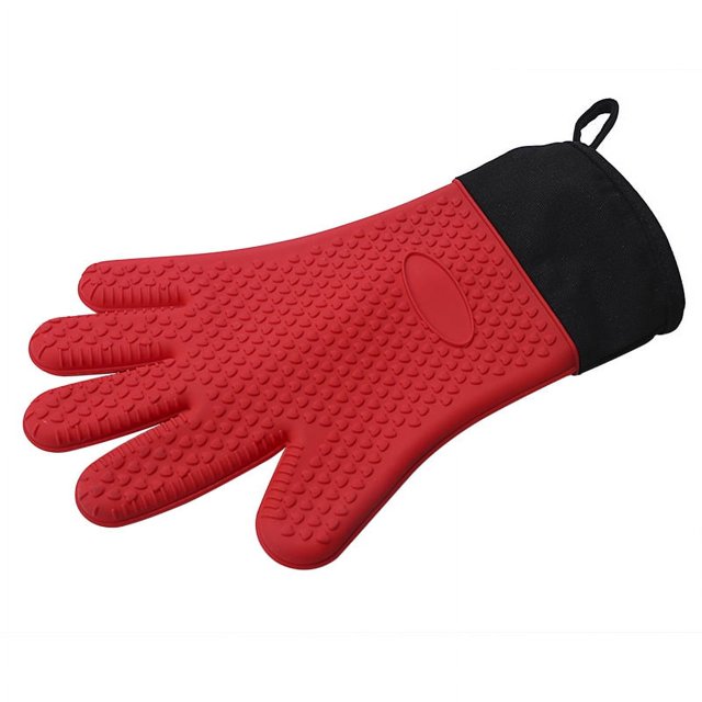 1 par de guantes de horno de silicona rojos, guantes resistentes al calor, manoplas de silicona para horno de cocina para barbacoa, agarraderas largas