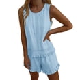 thumbnail image 6 of Trikvn Summer Linen Sets for Women Casual Sleeveless Lace Trim Tank Tops and Drawstring Ruffle Shorts Outfits Boho Beach Vacation Fashion Lounge Set, 6 of 9