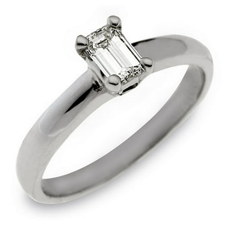- 14k White Gold .45 Carats Solitaire Emerald Cut Diamond Engagement Ring