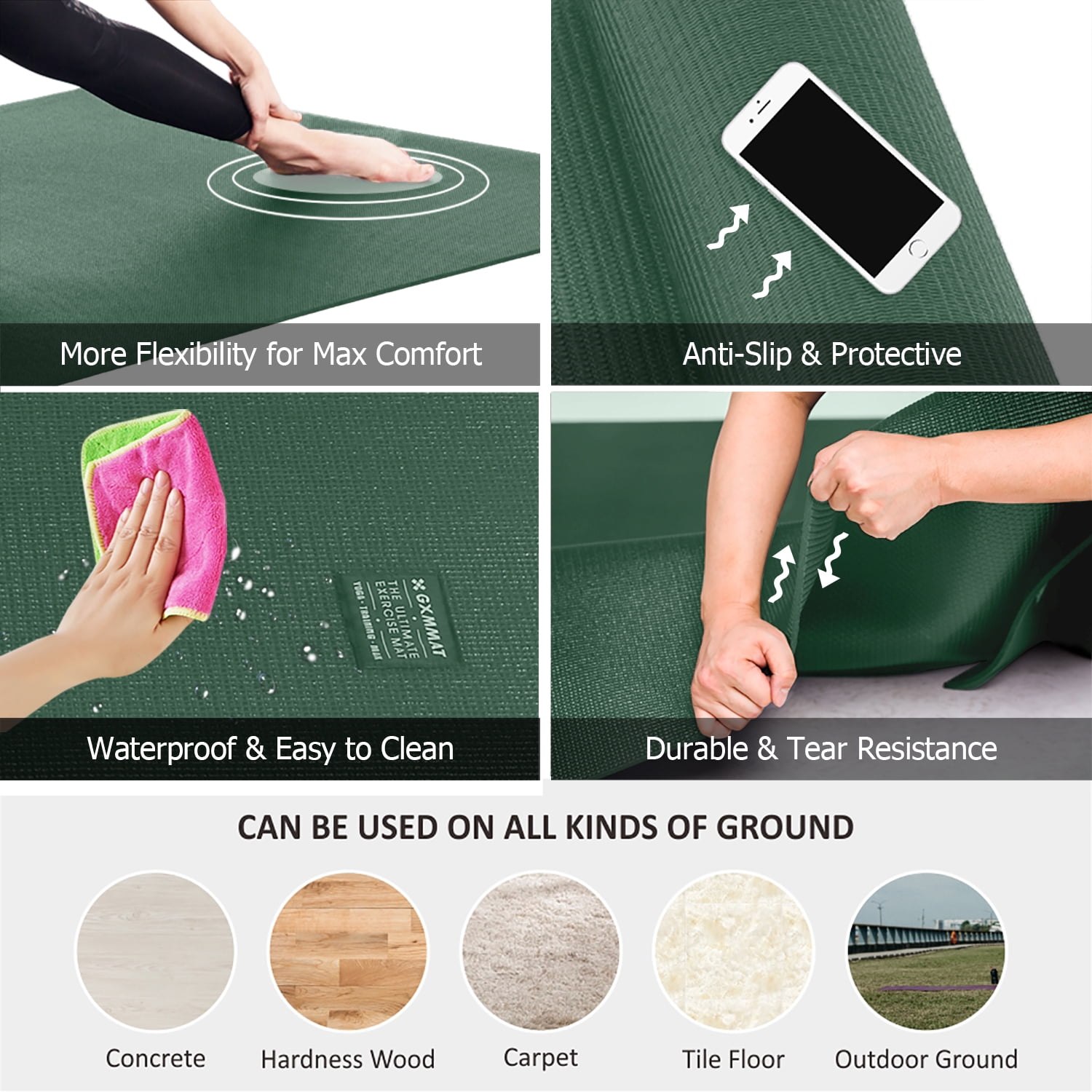 GXMMAT Large Yoga Mat 8'*6'(7mm), Extra Thick Comfortable Workout Mats for Home Gym, Non-Slip Barefoot Wide Exercise Mat, Green