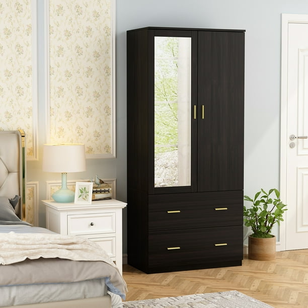 FUFU&GAGA 2Door Wardrobe Armoire with Drawers, Mirror and Clothing Rod