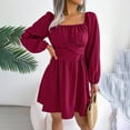 thumbnail image 2 of qolati Women Fall Dresses 2024 Causal Puff Long Sleeve High Waist Mini Dress Elegant Square Neck Cottagecores Casual Smocked Flowy Short Dress, 2 of 7