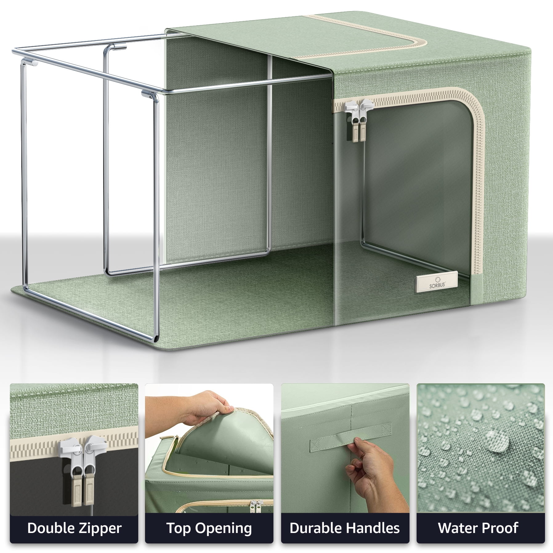 Sorbus Storage Bins with Metal Frame, Stackable & Foldable with Window & Handles for Bedding and Clothes