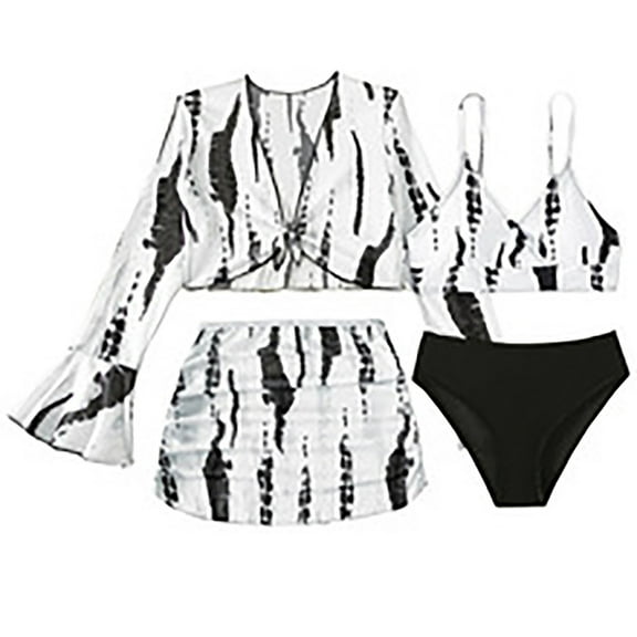 RUTAYY Teen Girls Flower Printed Bikini Set With Flounce Sleeve Cover Up Set Summer Beach Pool Brazilian Swimwear Beachwear, 12-13 Years