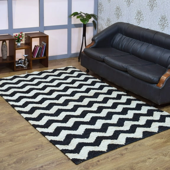 Rugsotic Carpets Hand Knotted Sumak, Contemporary Jute Area Rug, Cream,Black, 3'x5'