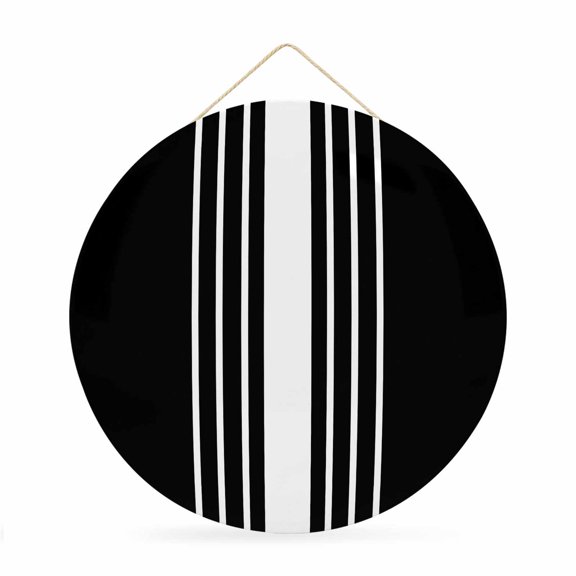 Welcome Sign for Front Door,Black White Stripe Round Metal Welcome Front Porch Decoration,Modern Rustic Vertical Striped Wall Hanging Sign for Living Room Kitchen Hallway Housewarming Gift 12''