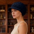 thumbnail image 2 of Holzkary Womens Winter Beret Hats Brimmed Thick Warm Cable‑Knit Woven Texture Elastic Soft Ear Protection Visor Beanie Hat Snow Ski Caps Chunky Soft Slouchy Cap Black One Size, 2 of 5
