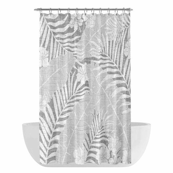 Gray Palm Tree Shower Curtain - Water Repellent Fabric Shower Curtains Washable, Summer Tropical Plants Leaves Vintage Flowers Decorative Polyester Cloth Bathroom Curtains Modern Bath Decor 36"x72"