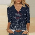 thumbnail image 2 of purcolt Christmas Shirts for Women Red Wine Glass Graphic Tees Casual Crewneck 3/4 Sleeve Tunic Tops Blouse Xmas Holiday Party Gifts, 2 of 5