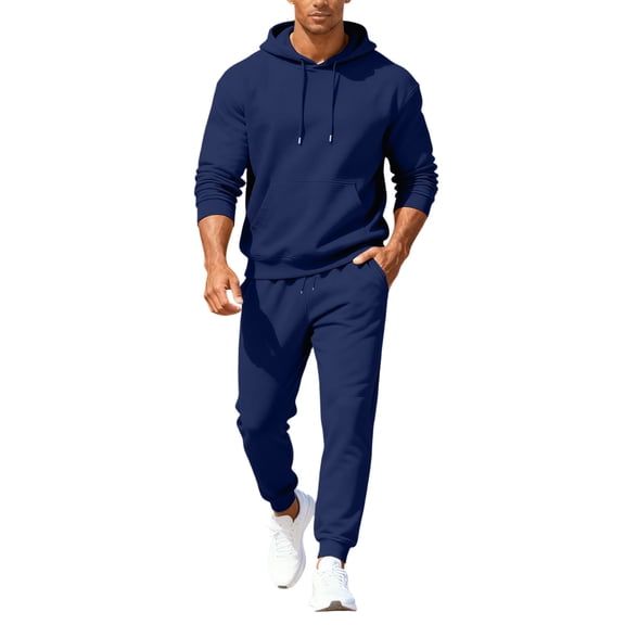 Hogleaql Men's Tracksuit 2 Piece Hoodie and Sweatpants Solid Color Sweat Hoodie Joggers Running Pants Set Casual Winter Suit with Pockets Navy S