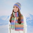 thumbnail image 3 of Hat Scarf Set for Women Warm Winter Crochet Beanies Hat Striped Knit Scarves Green, 3 of 6