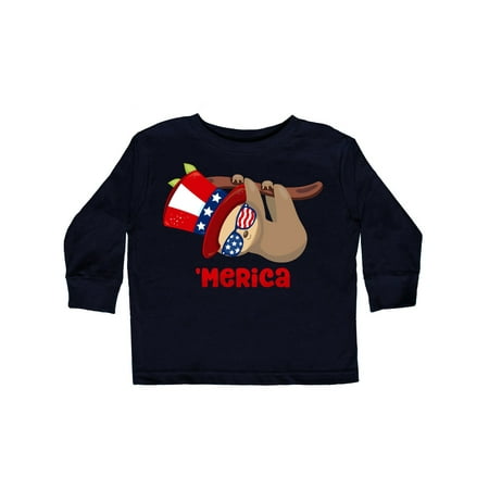 

Inktastic Merica Patriotic Sloth Gift Toddler Boy or Toddler Girl Long Sleeve T-Shirt