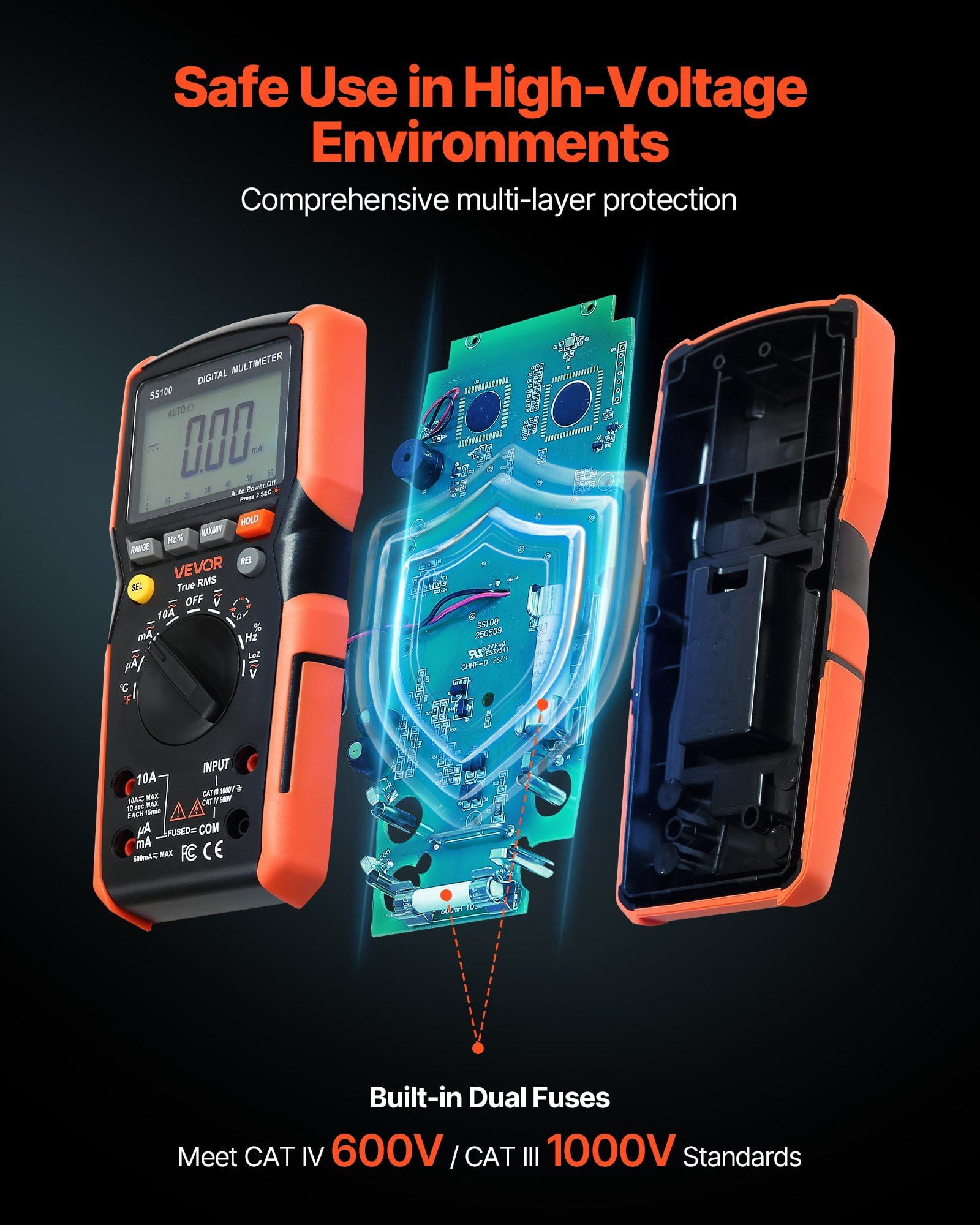 Auto-Ranging Digital Multimeter with 6000 Counts TRMS - Measures DC/AC Voltage, Current, Resistance, Capacitance, Temperature, Tests Diodes, Continuity, and Low Impedance