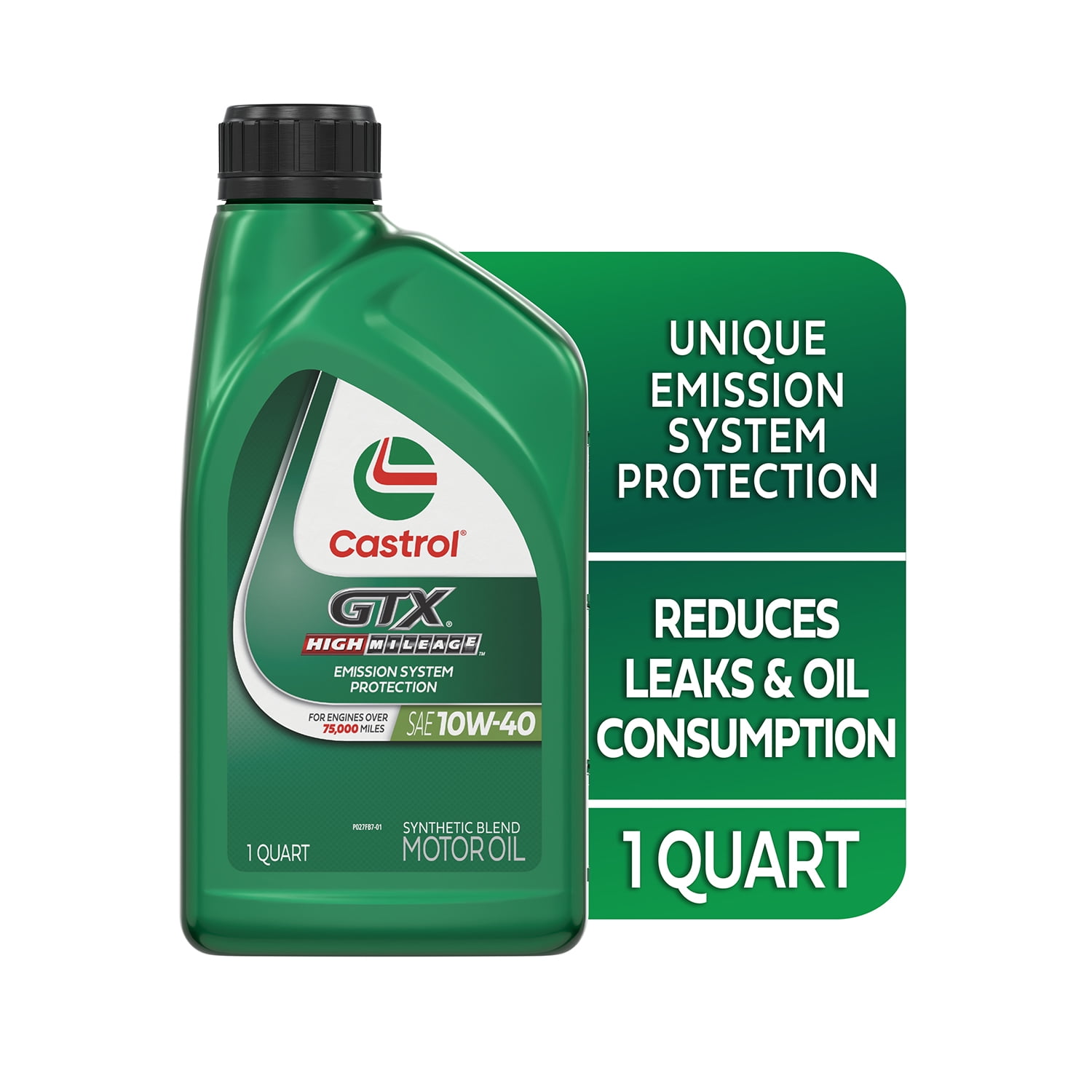 (2 pack) Castrol GTX High Mileage 10W-40 Synthetic Blend Motor Oil, 1 Quart