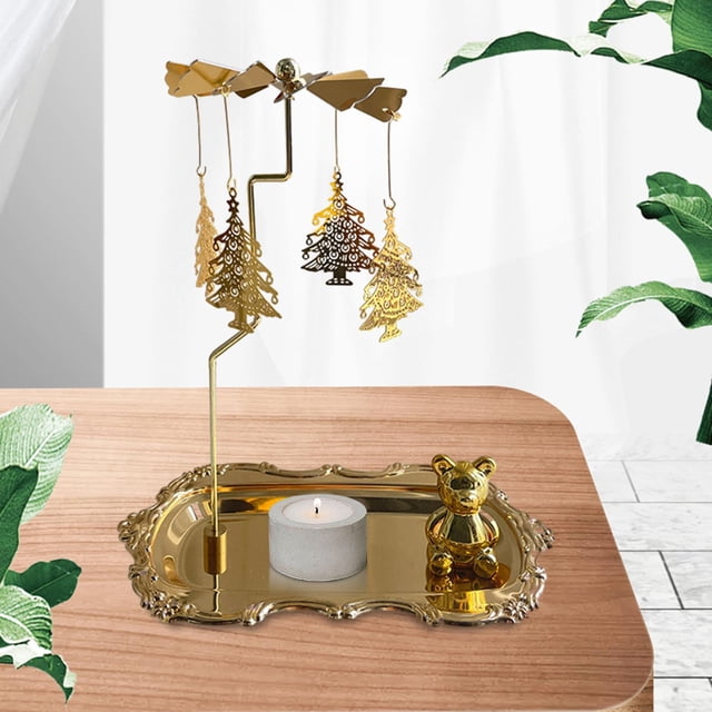 Christmas Rotating Candle Holder Retro for Wedding Party Dinner Thanksgiving gold tree