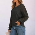 thumbnail image 2 of qucoqpe Women Trendy Long Sleeve Lace Patchwork Blouse Soft Cozy Round Neck Casual Sweaters Tops, 2 of 4
