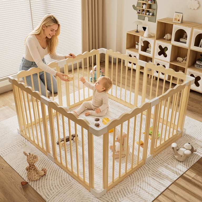 Babyeap Foldable Wooden Baby Playpen, 47x47 Inch photo 1