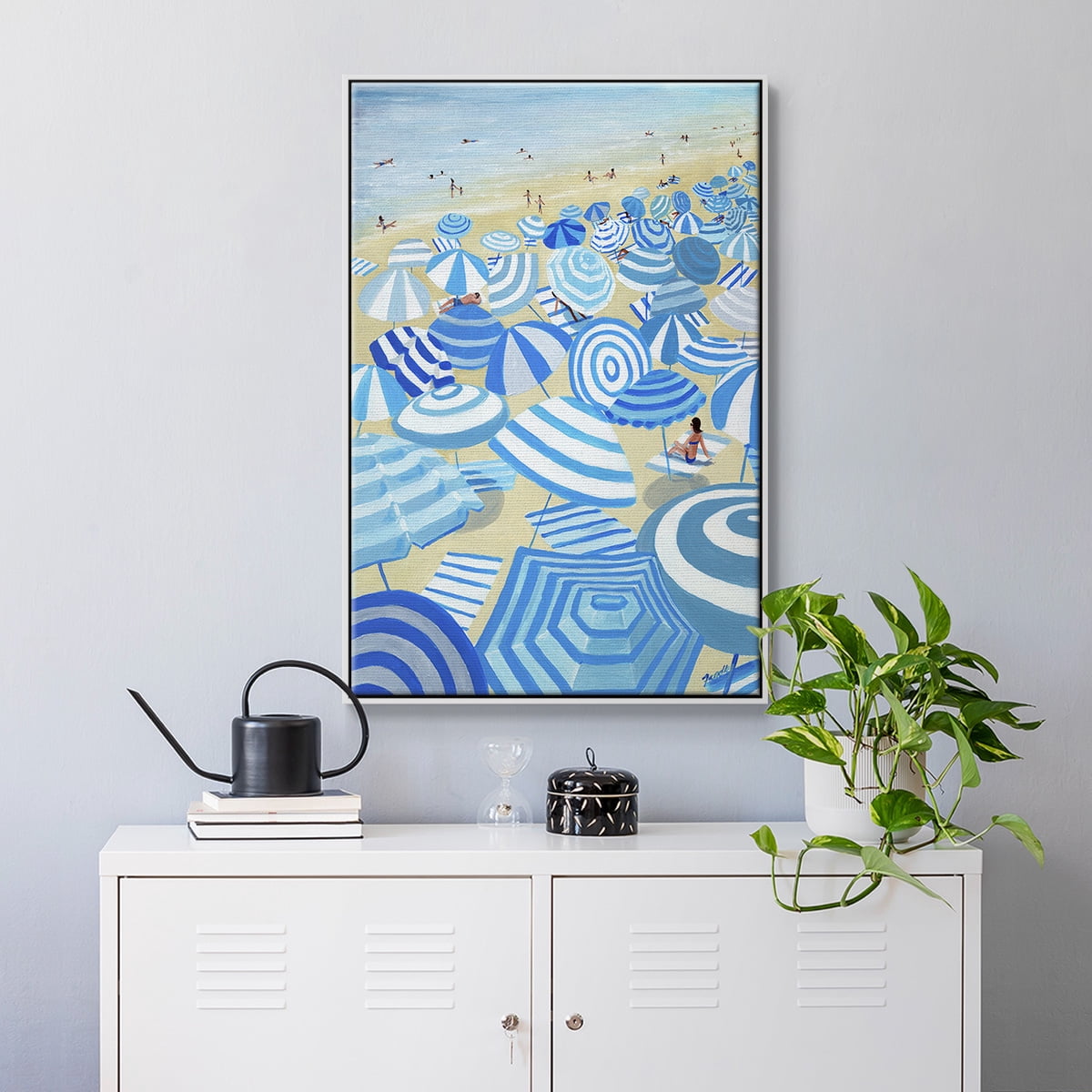 Sky Blue Beach Framed Premium Gallery Wrapped Canvas - Ready to Hang