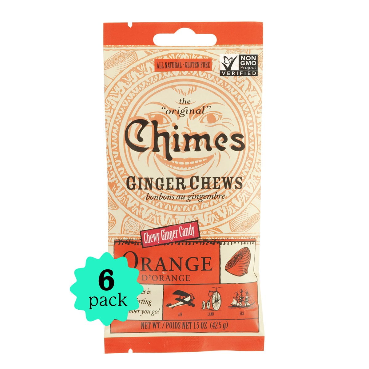 Chimes Ginger Chews Orange 6Pack 1.5oz