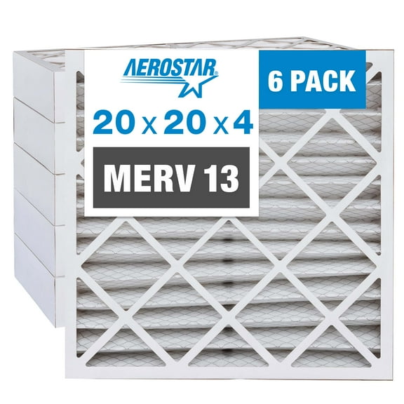 Aerostar 20x20x4 MERV 13 Pleated Air Filter, AC Furnace Air Filter, 6 Pack