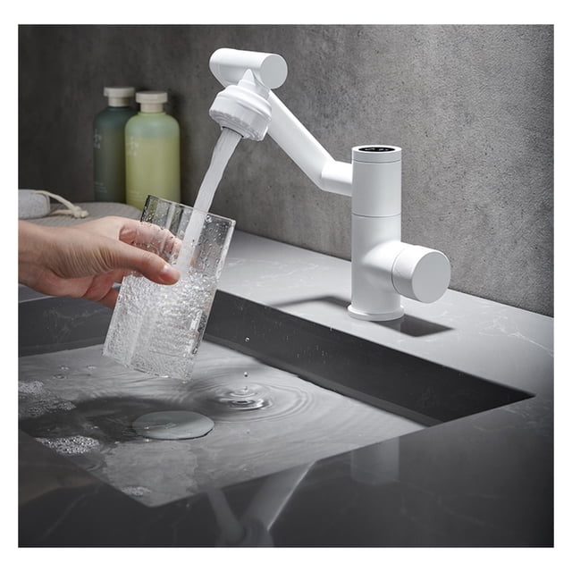 Universal Folding Faucet Hot And Cold Digital Display Stainless Steel Faucet With Big Angle Rotate Spray Dual Function ,Effortless Installation