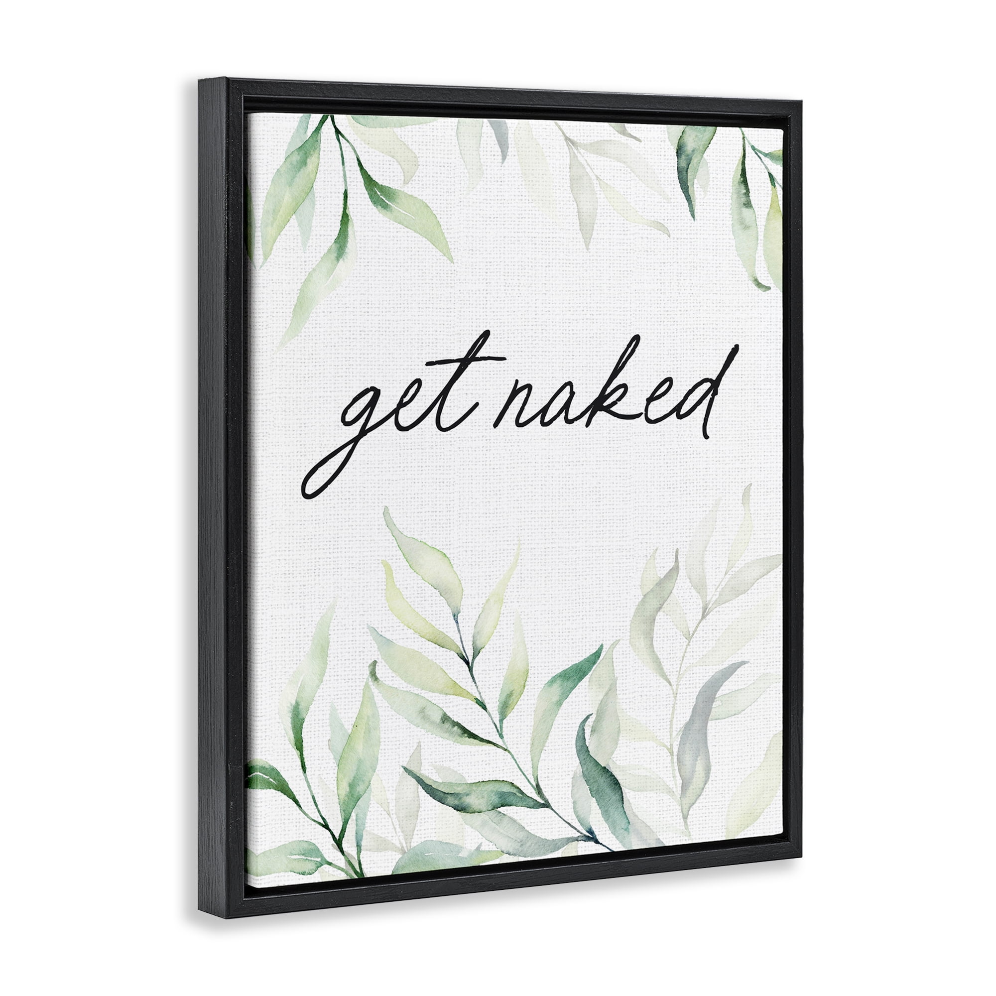 Get Naked Bathroom Herbs Black Framed Floater Canvas Wall Art, design by Lettered and Lined