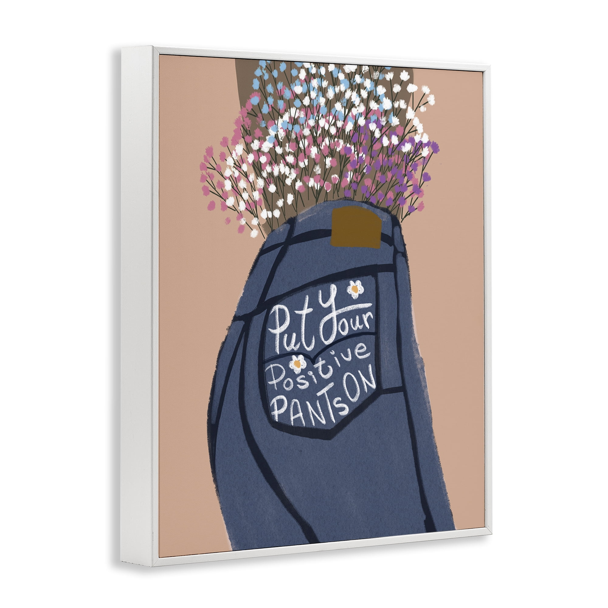 Stupell Industries Floral Positive Pants Novelty Painting White Framed Art Print Wall Art, 24 x 30