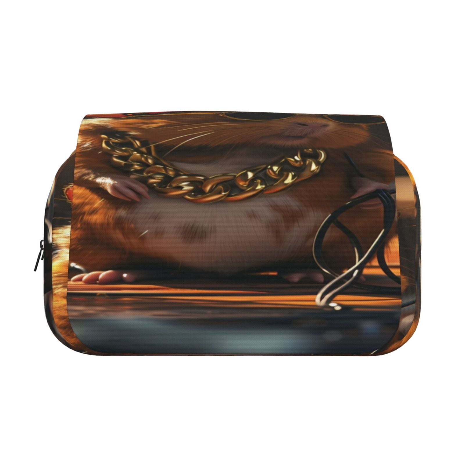 Rateoe Hip-Hop Guinea Pig. Pattern Double Clamshell Pen Case, Storage Organizer with Two Zipper Compartments– Holds Up to 50 Pencils & Pens