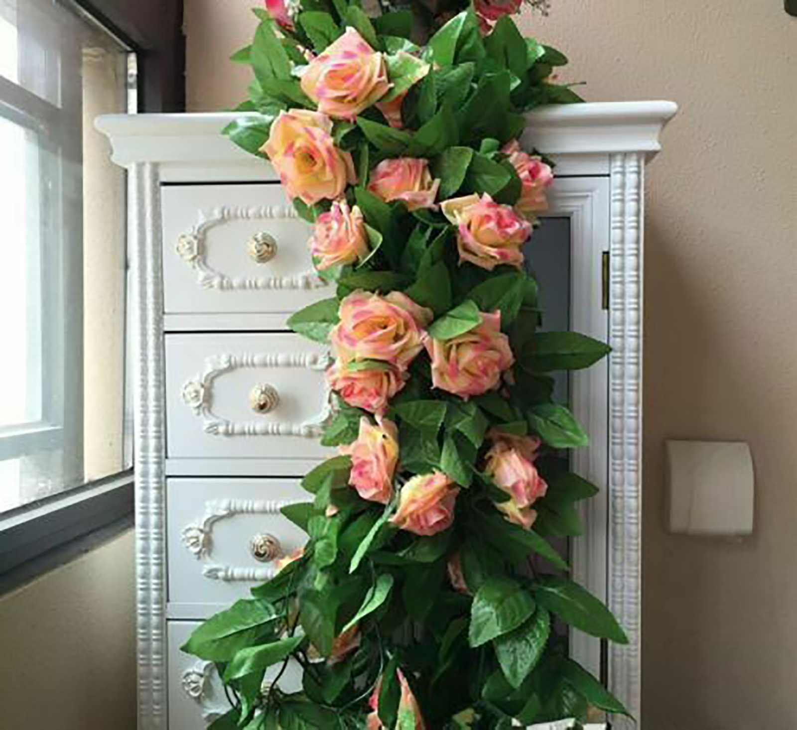 Artificial Rose Garlands Rose Vines Leaves Banners Hanging Floral