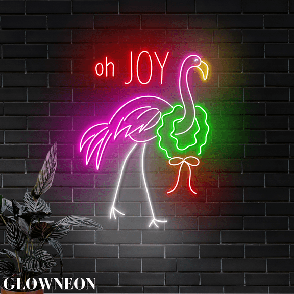 Glowneon Flamingo Oh Joy Wall Led Light, Christmas Flamingo Wall Art