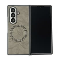 Dteck for Samsung Galaxy Z Fold 7 5G Case, Magnetic Compatible with MagSafe Accessory Shockproof PU Leather   Soft TPU Shell Ultra Thin Slim Anti-Scratch Protective Case, Gray