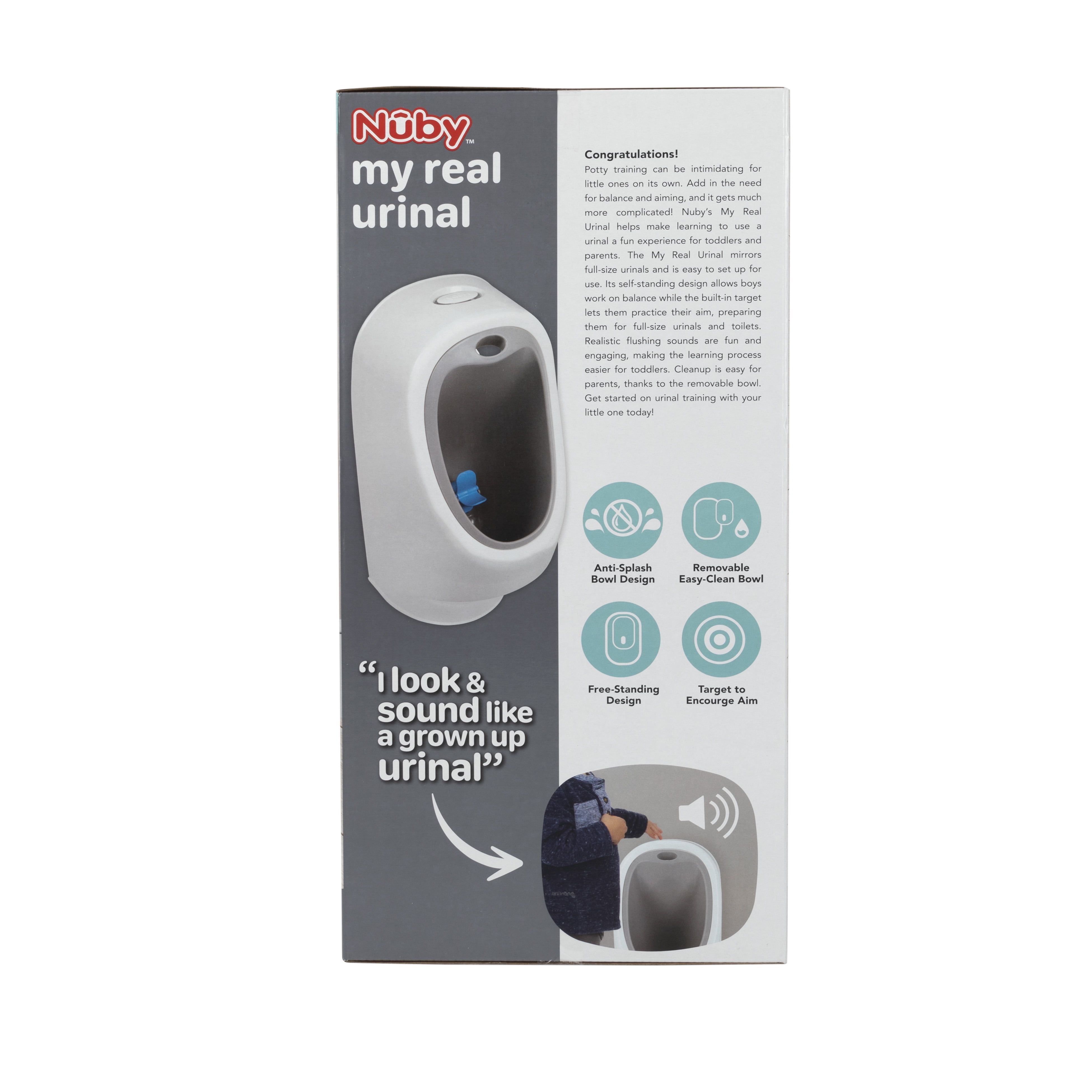 Nuby My Real Urinal Training Toilet with Life-like Flush Button and Sound, White