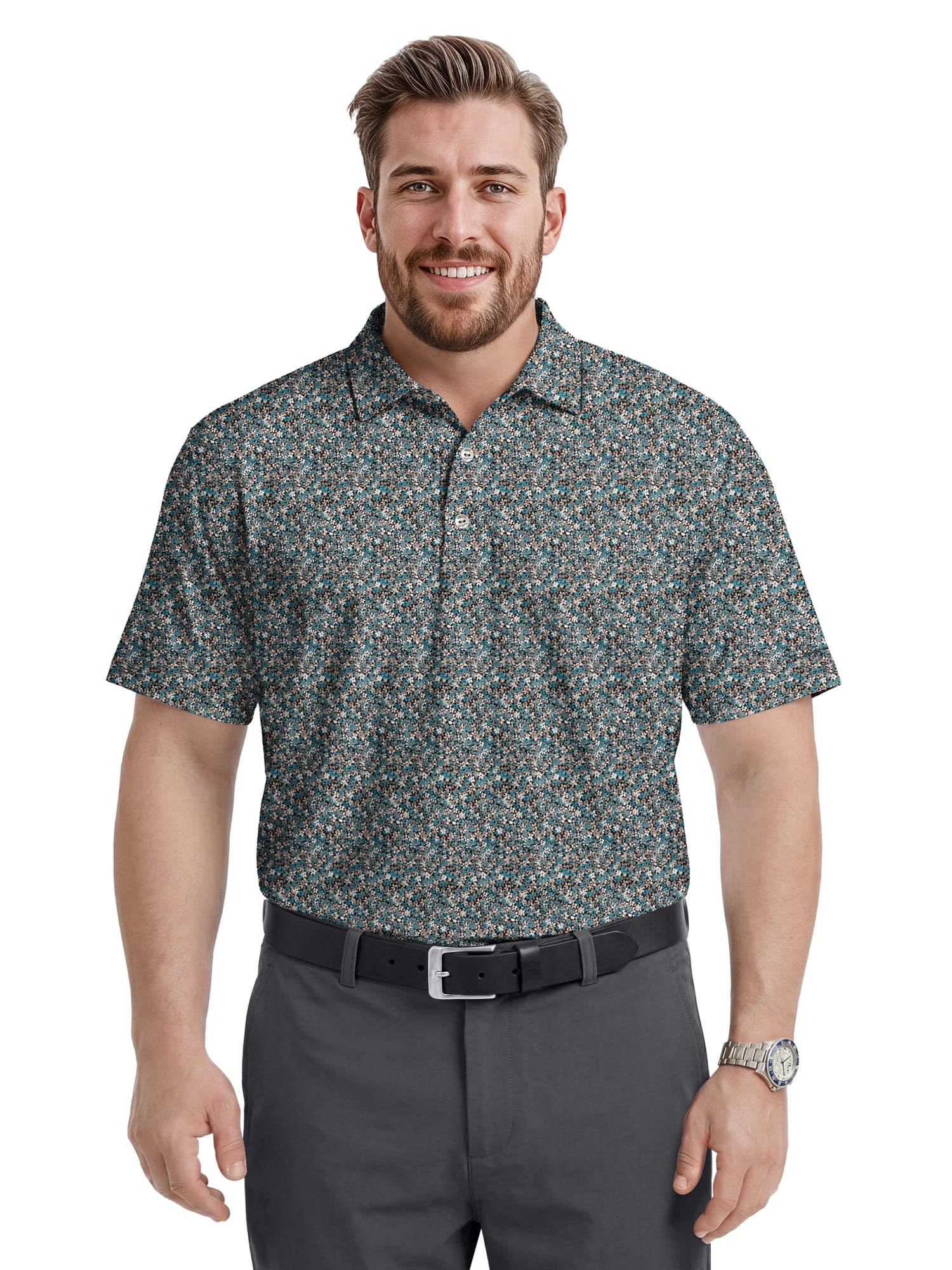 Ben Hogan Performance Men's & Big Men's Micro Floral Print Short Sleeve Polo Shirt, Sizes S-4XLT