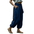 thumbnail image 5 of Harem Pants for Women Drawstring Casual Yoga Boho Hippie Beach Travel Cropped Trousers Lounge PJs, 5 of 5