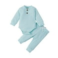 thumbnail image 1 of Pudcoco Baby Solid Color Clothes Set O-neck Jumpsuit Elastic Waist Trousers, 1 of 10