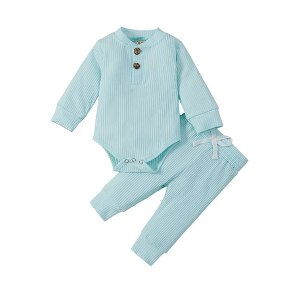 Canrulo Newborn Baby Boy Girl Unisex Ribbed Clothes Long Sleeve Tops Pants 2Pcs Clothes