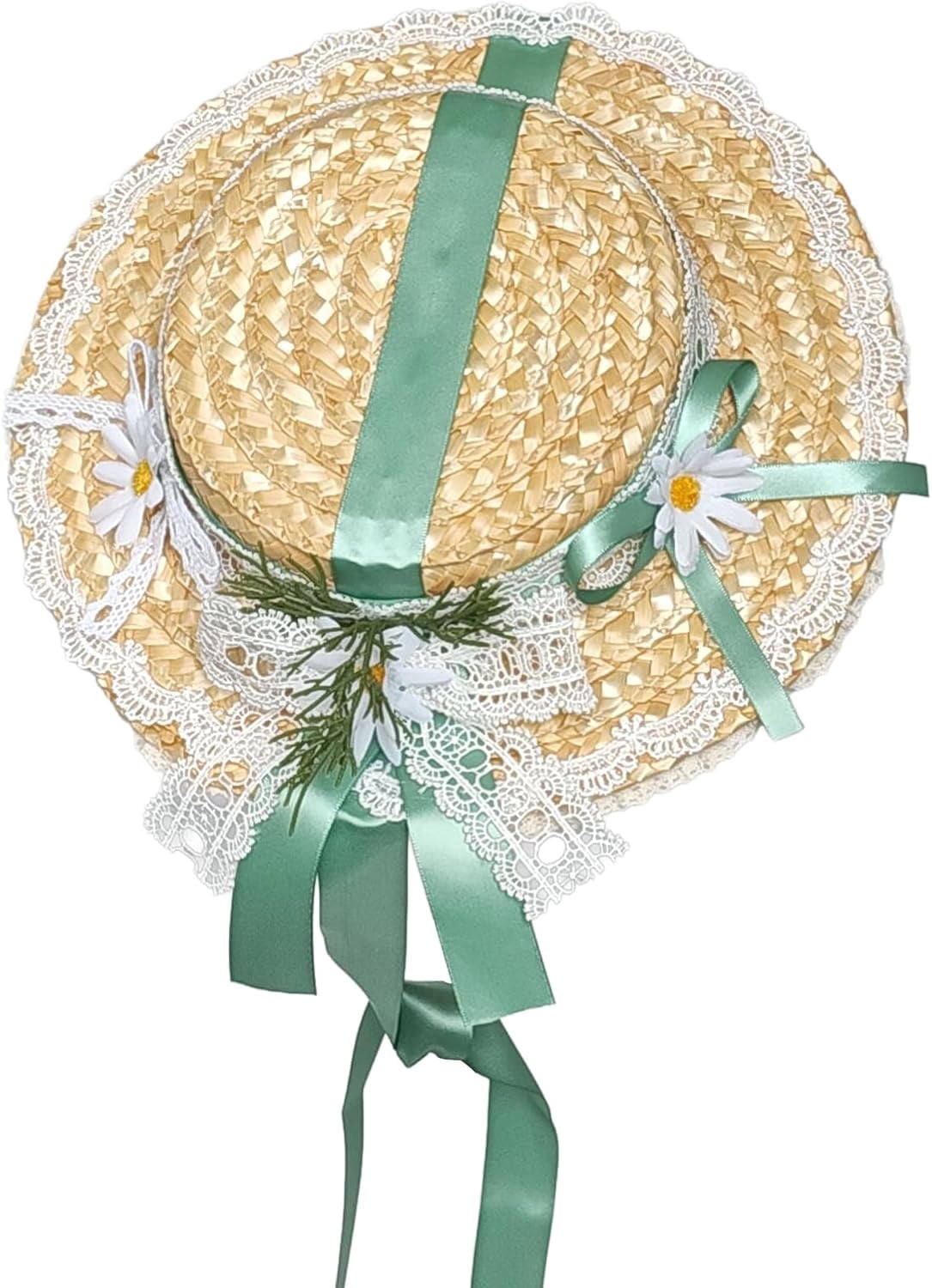 Kukuzhu Girls Women Victorian Tea Party Sun Hat, Lolita Lace Ribbons Straw Flat Hat Wide Brim Flower Bonnet Cap