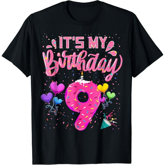 It's My 9th Birthday Doughnut Happy 9 Years Old Girl Kids T-Shirt