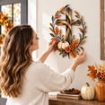 thumbnail image 5 of Autumn Cross Pumpkin Harvest Metal Wall Decor,Rustic Harvest Accent with Golden Wheat, Thanksgiving Farmhouse Home Display for Porch & Entryway,11.81"W x11.81"H(M(11.81"W x11.81"H)), 5 of 6