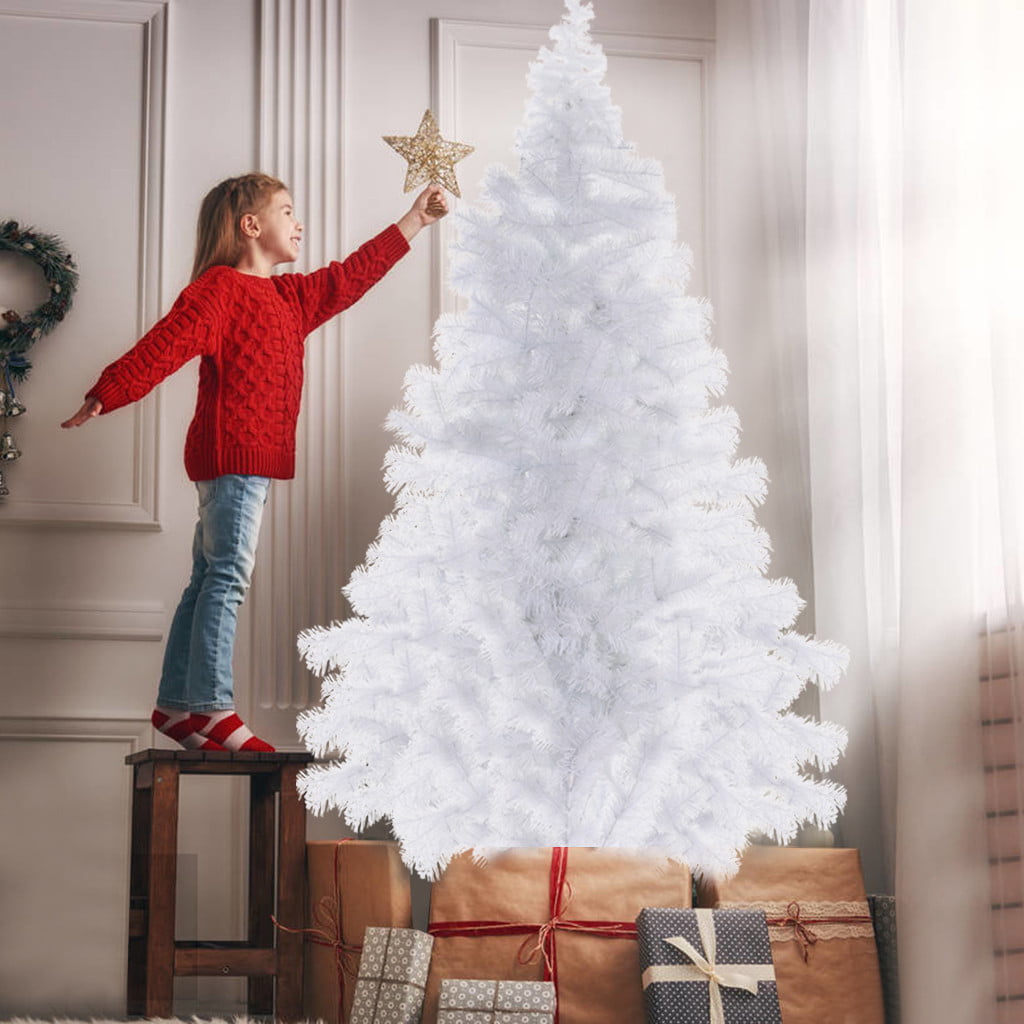 6ft 7ft White Christmas Tree With 8 Mode Fairy Lights Outdoor Indoor Decorations 